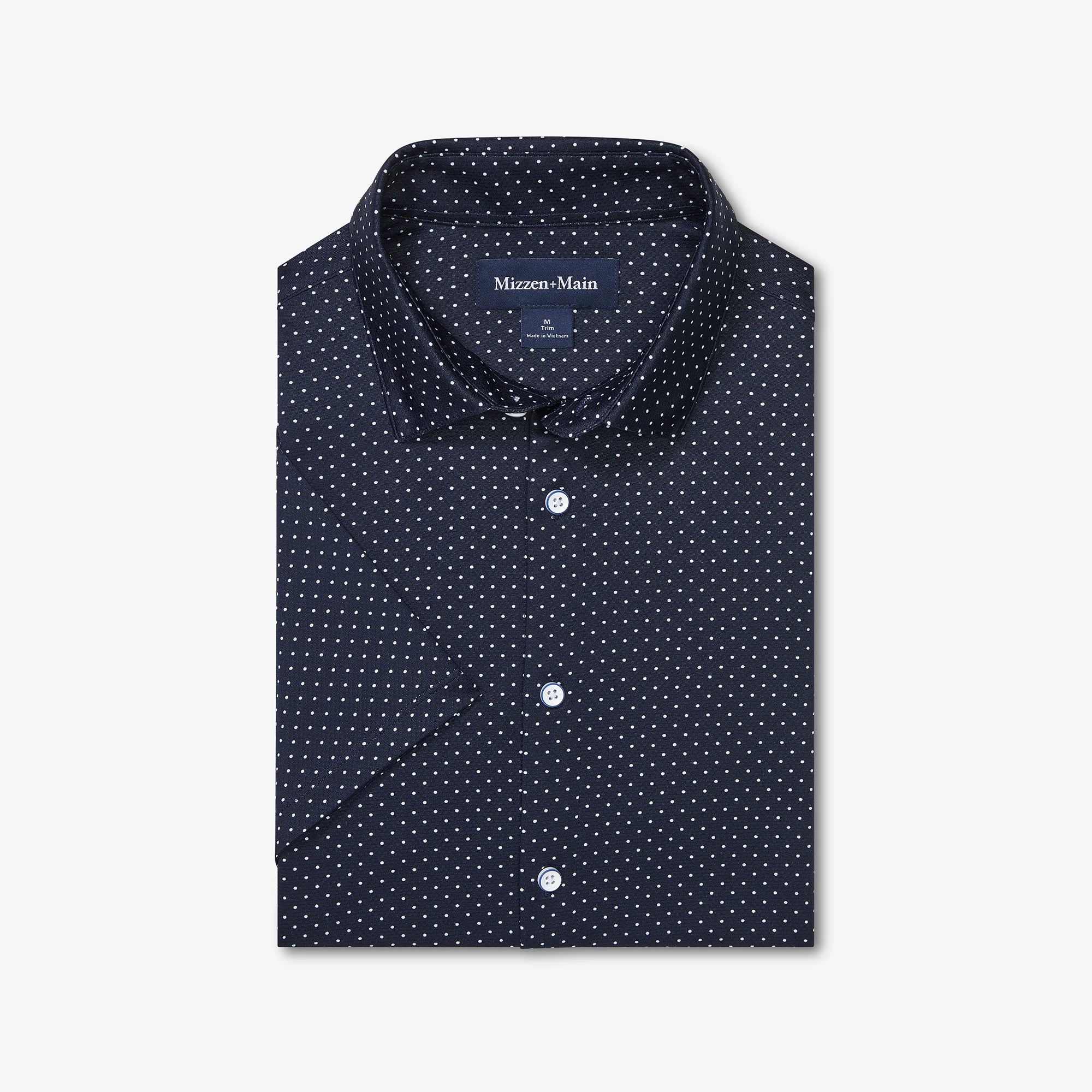 1KS-0529 Navy Dot Print Halyard Short Sleeve Mizzen Main