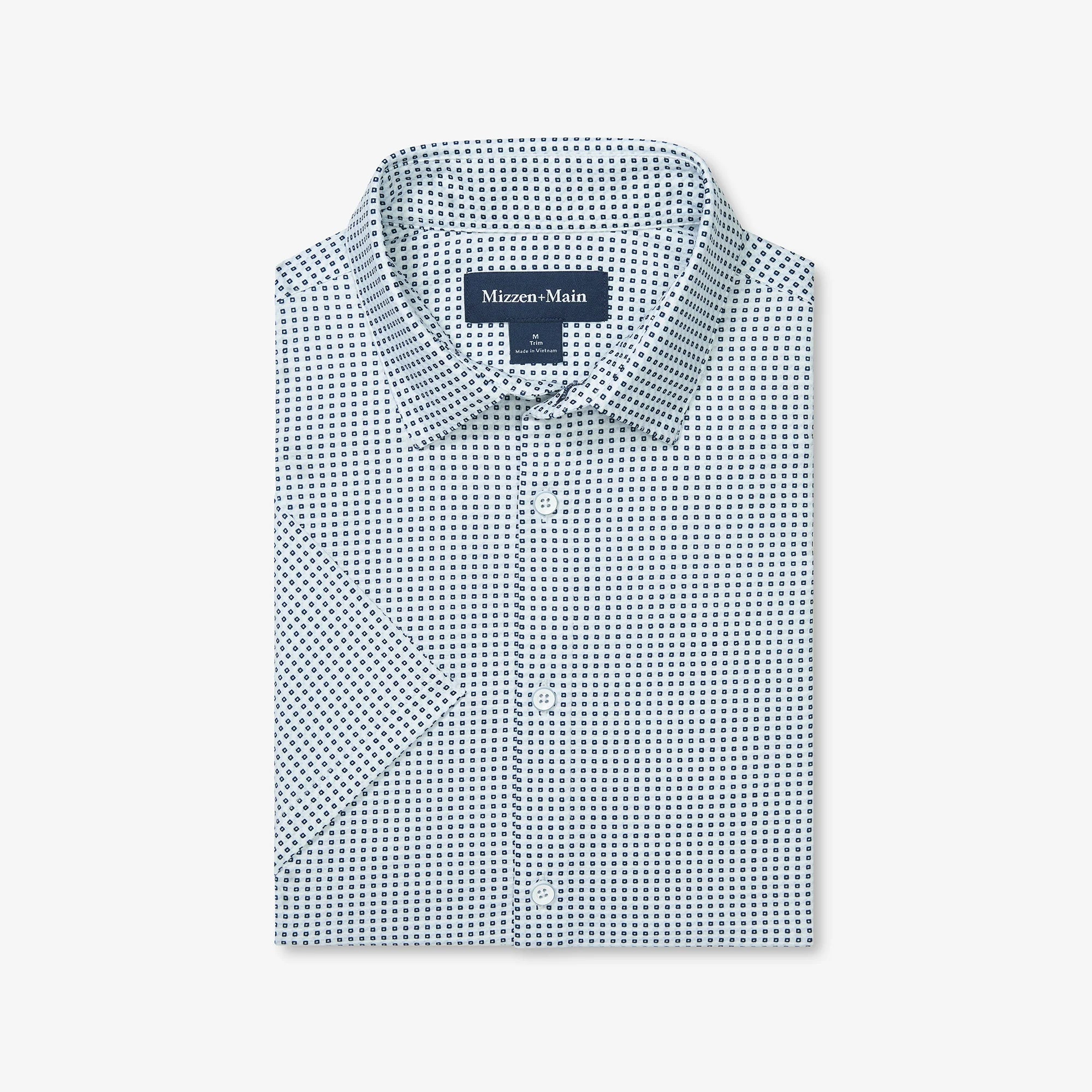1KS-0527 Blue Geo Twill Print Halyard Short Sleeve Mizzen Main