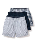 Men's Twill 3 Pack Boxers in Navy French Ticking Petite Plume
