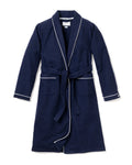Men's Flannel Robe in Navy with White Piping Petite Plume