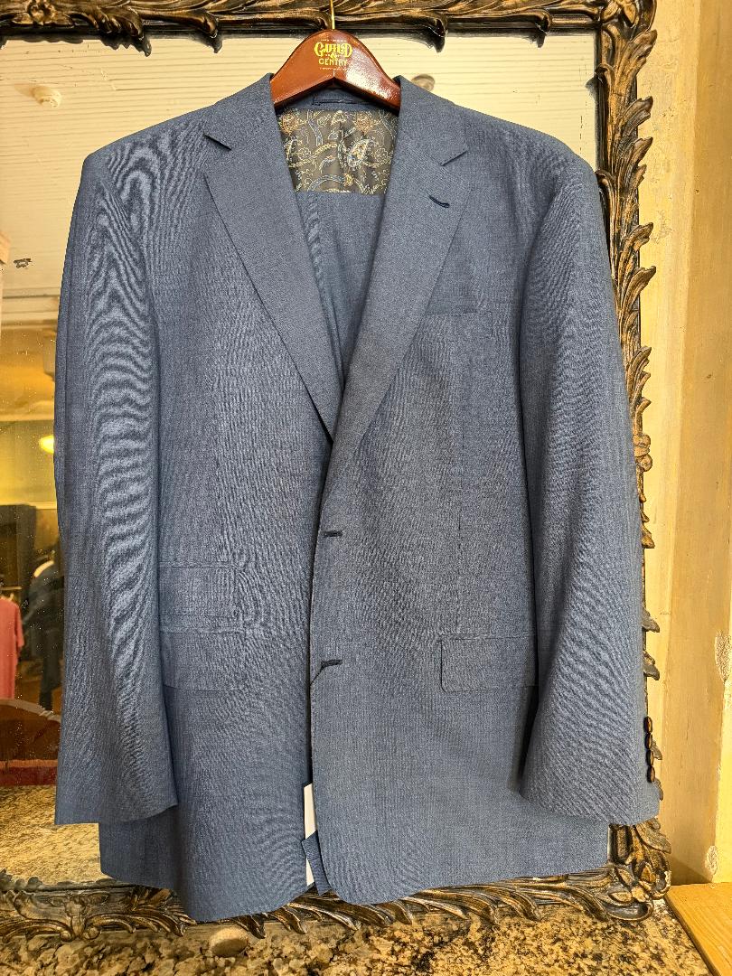 G & G Custom Suit Blue Gray Solid Drago Fabric 46