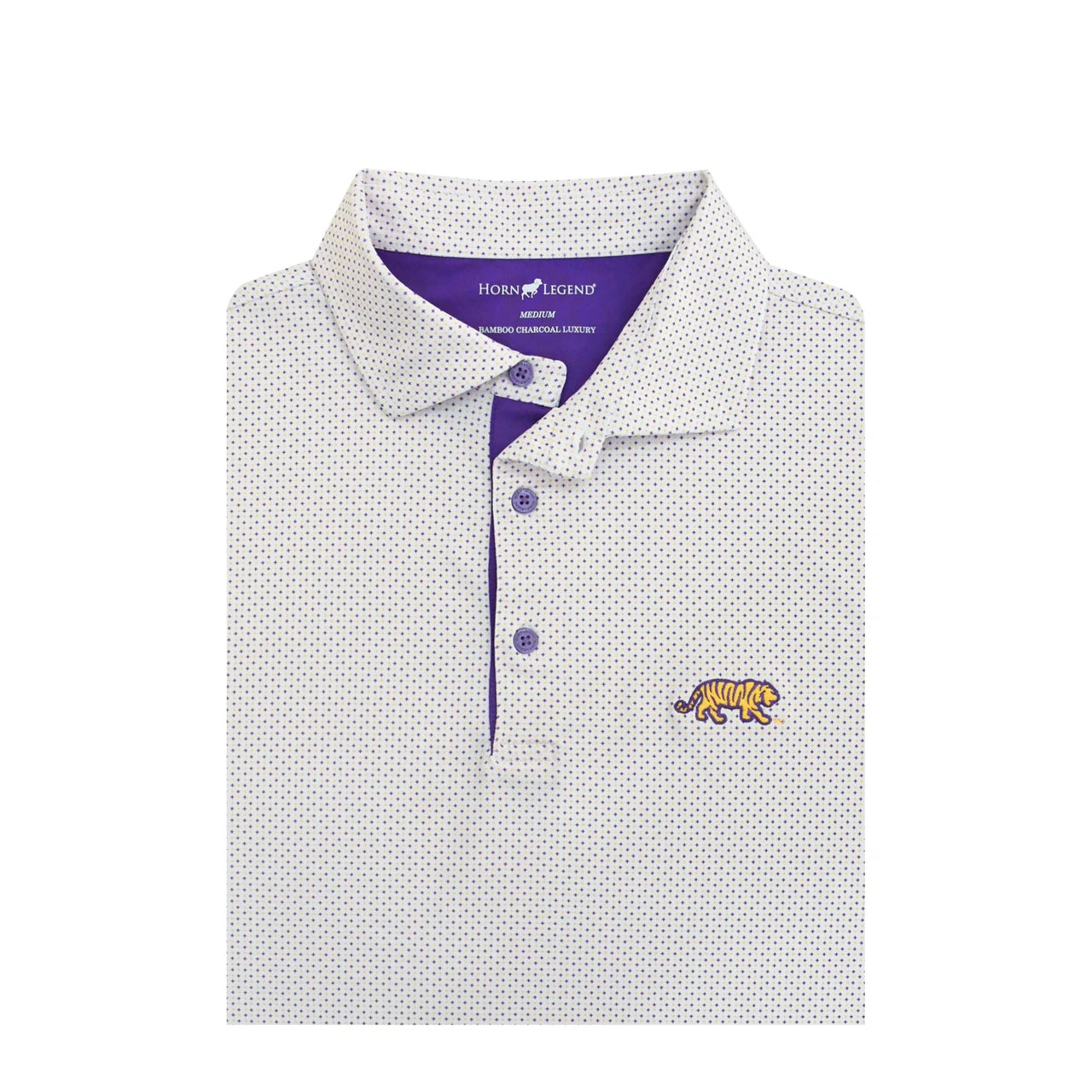 LSU Walking Bengal Checkers Polo - White Horn Legend