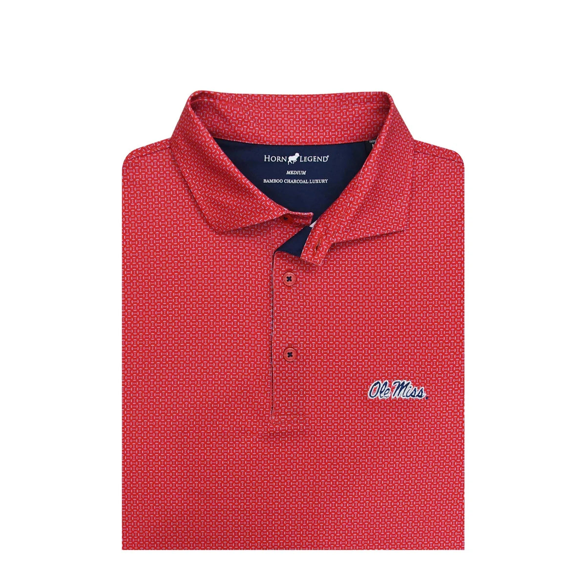 Ole Miss Football Laces Polo - Red with Powder Blue Horn Legend