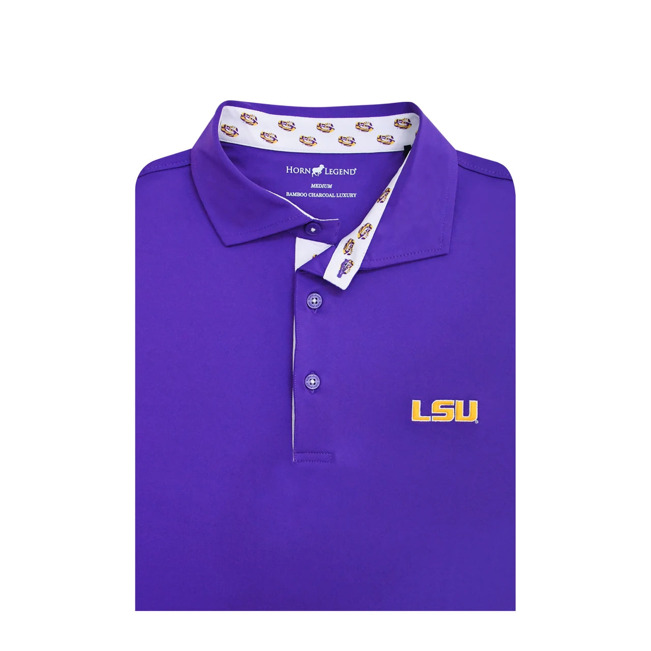 LSU Tiger Eye Custom Collar Polo - Purple Horn Legend