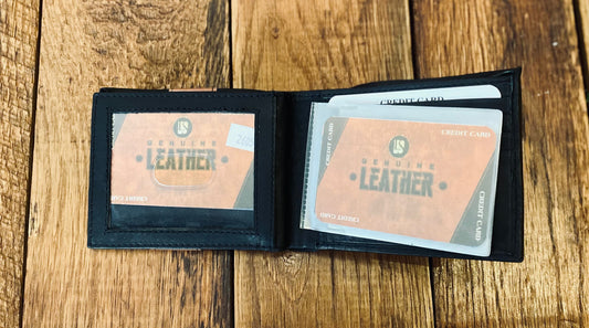 Genuine Leather Cowhide Black Book Style Wallet (2605)