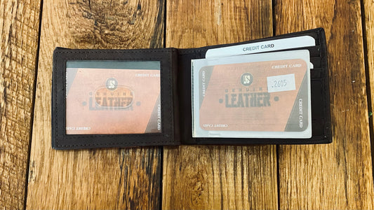 Genuine Leather Cowhide Brown Book Style Wallet (2605)