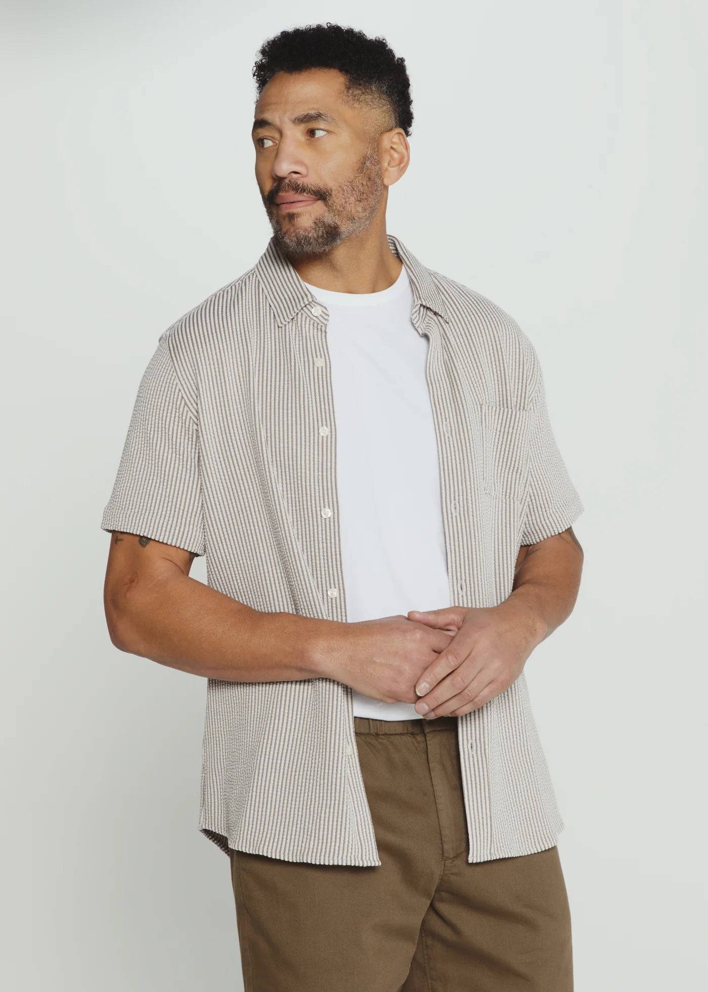 SMK-7519 Steel Grey Keaton Seersucker Stretch Short Sleeve Shirt 7 Diamonds