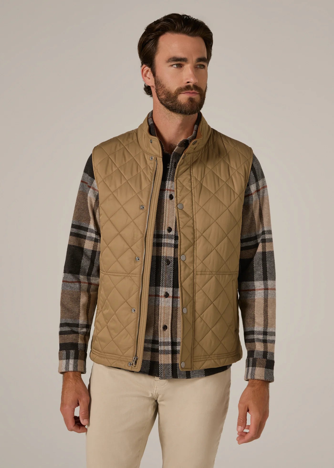 VST-1014 Tan Crest Quilted Vest 7 Diamonds