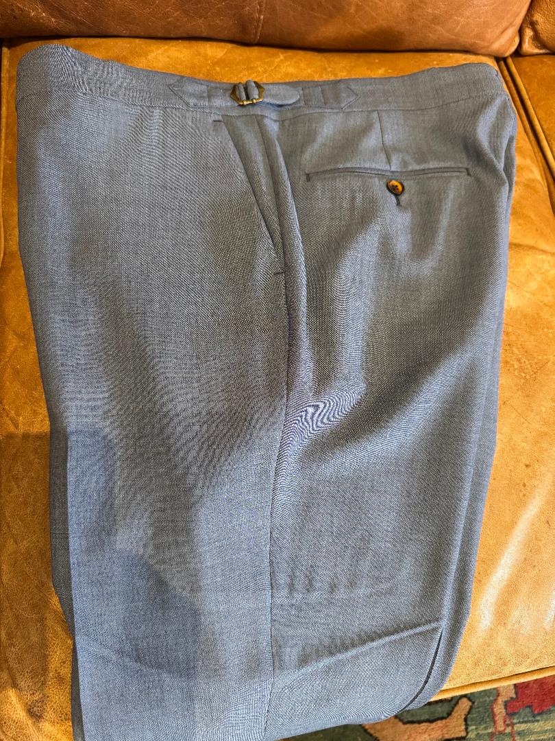G & G Custom Suit Blue Gray Solid Drago Fabric 46
